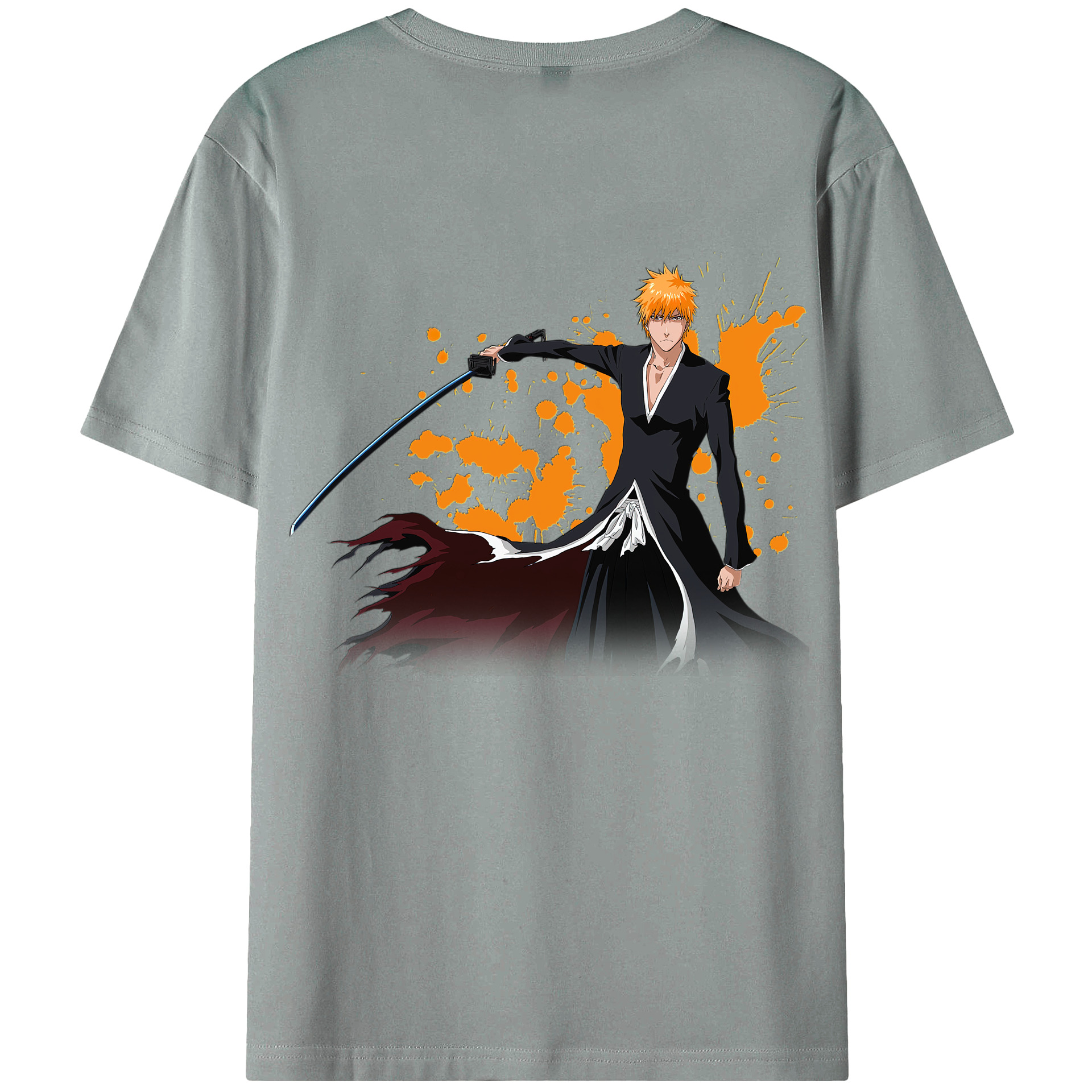 （画像用） ブリーチ 黒崎一護（くろさき いちご）BLEACH Kurosaki Ichigo 綿100％ メンズ半袖Tシャツ（バックプリント） 通気性